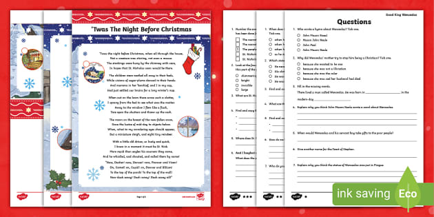 twas the night before christmas worksheet