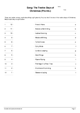 twelve days of christmas worksheet