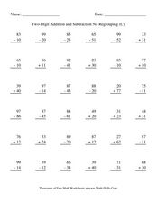 two digit addition and subtraction worksheet without regrouping