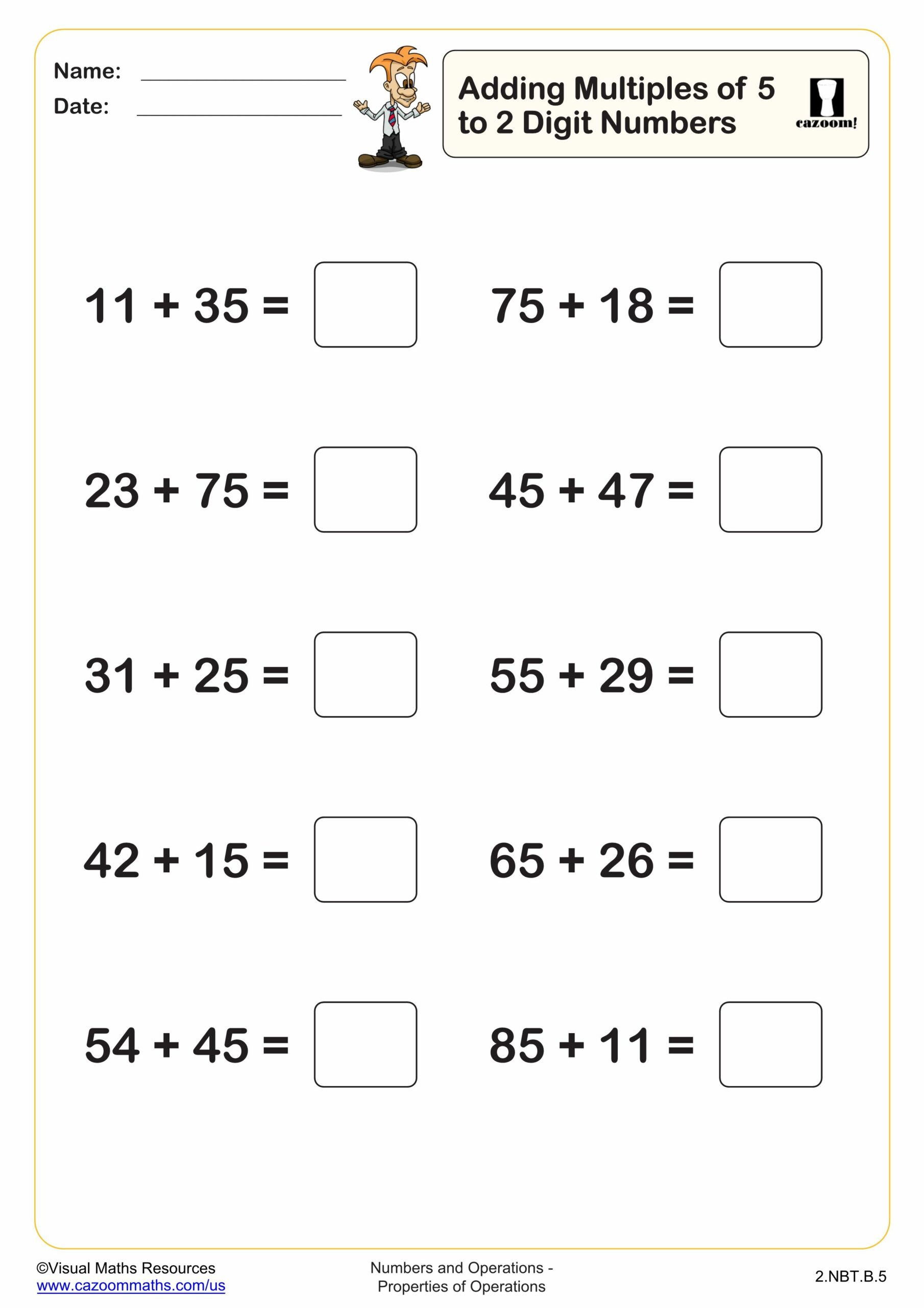 Adding mulitples of 5 to a 2 digit number (10 questions) | 2nd ...