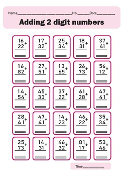 Addition Worksheets Adding 2-digit numbers in column for Grade 1 ...