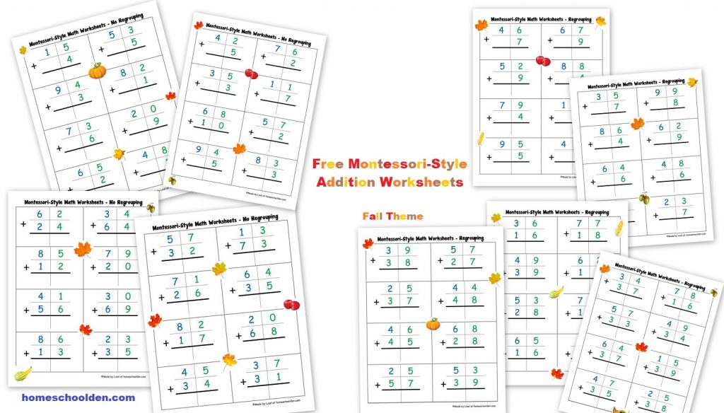 Free Montessori Style Addition Worksheets (Double-Digit Addition ...