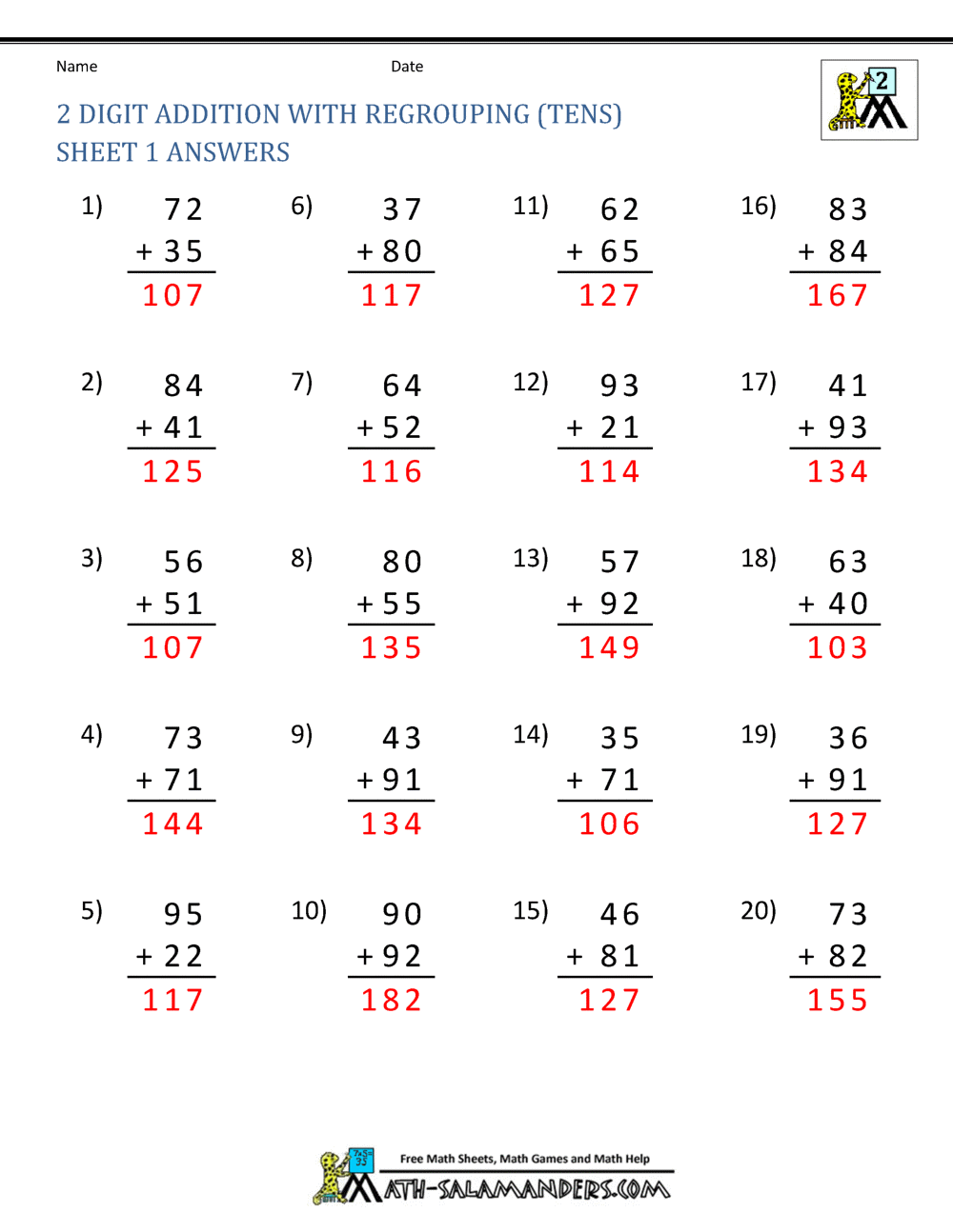 2 Digit Addition Worksheets Worksheets Library