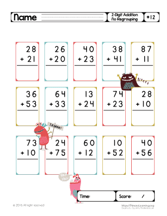 two digit addition worksheet without regrouping