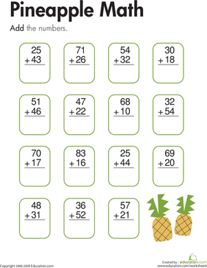 Pineapple Math: Two-Digit Addition | Interactive Worksheet ...