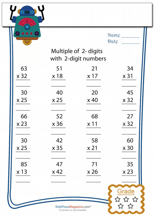 two digit by two digit multiplication worksheet