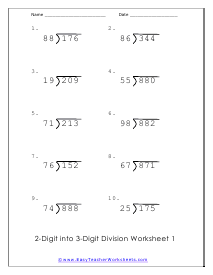 Double Digit Division Worksheets