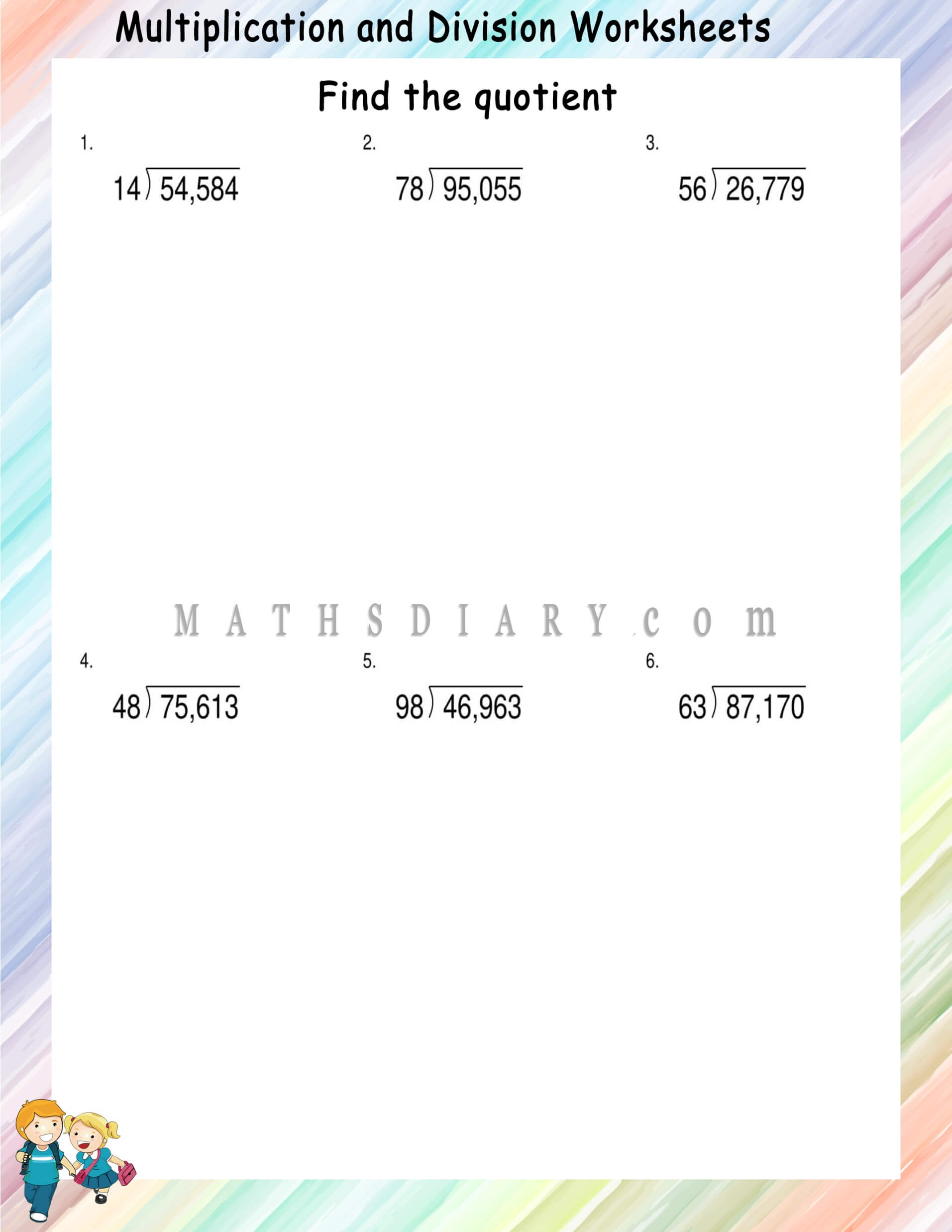 Long Division with 2-digit divisor - Math Worksheets - MathsDiary.com