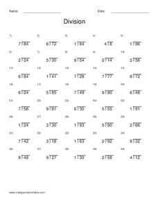 Division: One and Two Digit Numbers Worksheet for 4th Grade ...