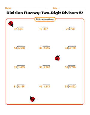 Division Fluency: Two-Digit Divisors #2 | Worksheet 