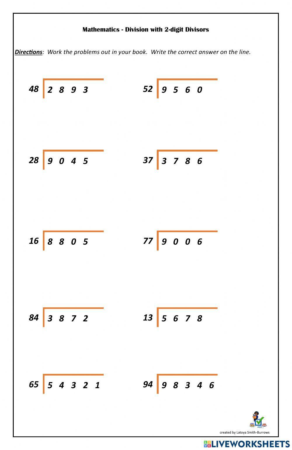 Division by 2-digit Divisors worksheet  