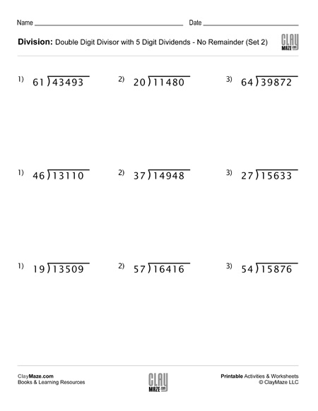 Long Division Worksheet with Double Digit Divisors (Set 2 ...