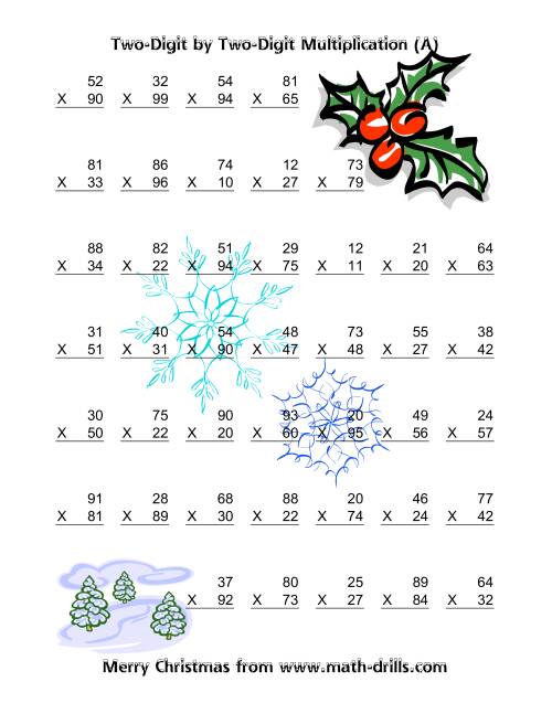 Multiplication Two-Digit by Two-Digit (Vertical; 49 per page) (A)