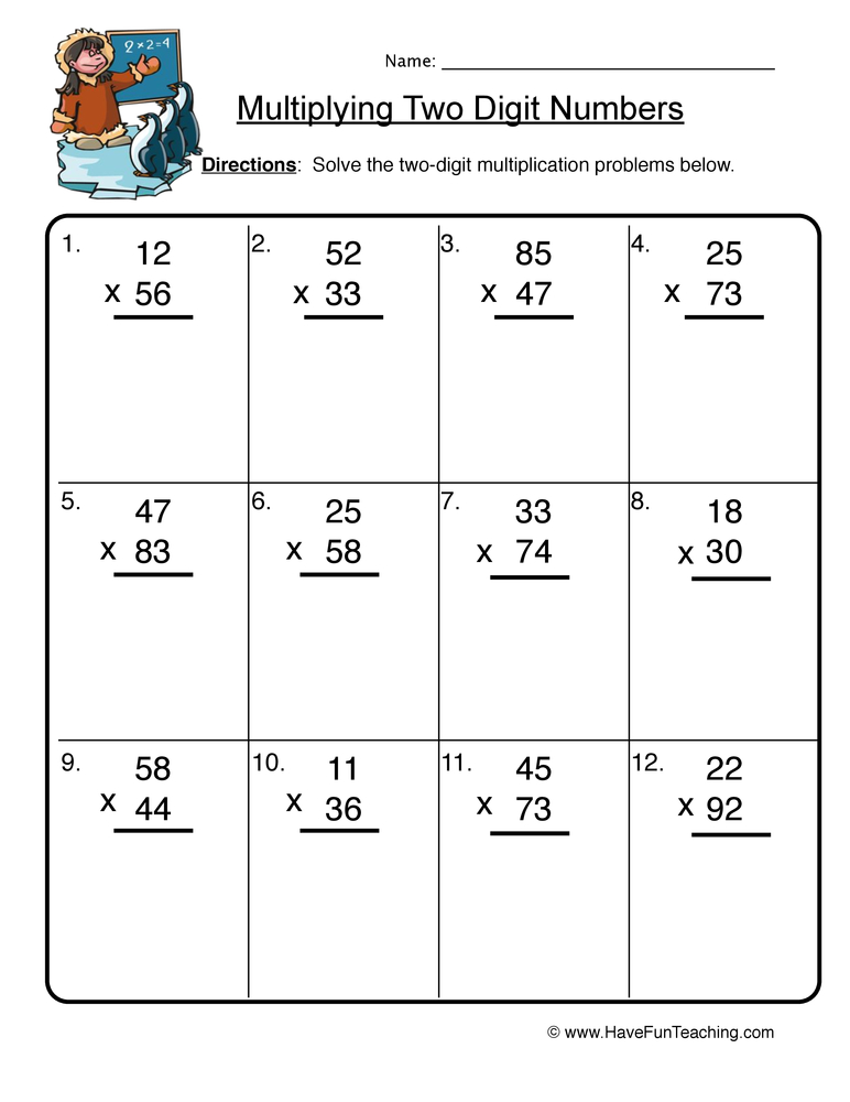 Two Digit Multiplication Worksheet  
