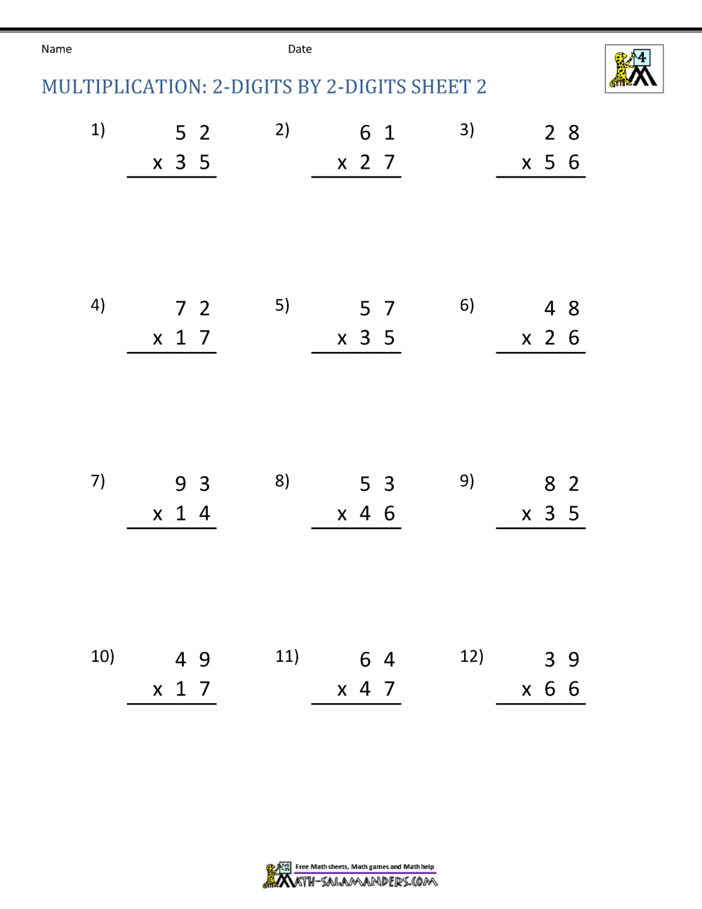 two digit multiplication worksheet grade 5