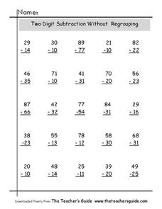 two digit subtraction with regrouping worksheet
