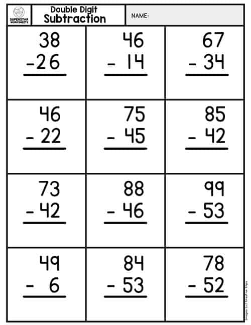 two digit subtraction without regrouping worksheet
