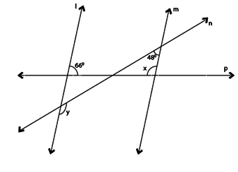In the figure, two parallel lines l and m are cut by two ...