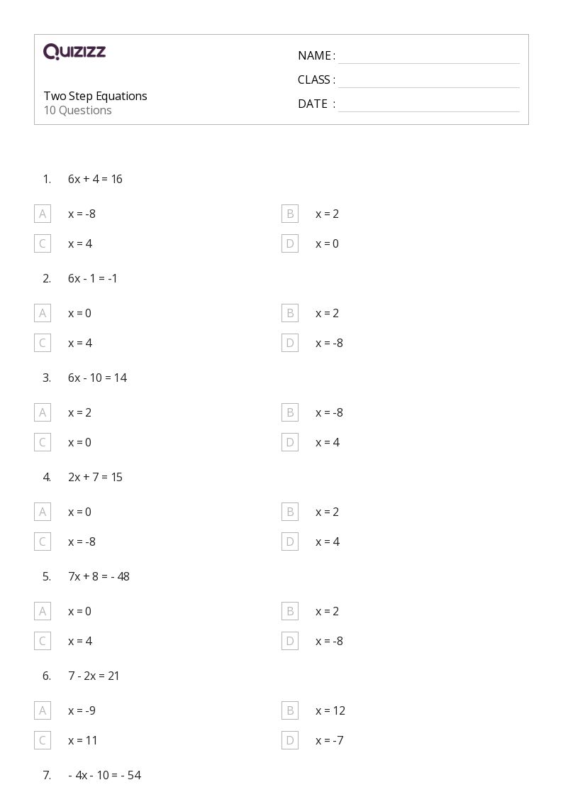 50+ Two-Step Equations worksheets for 5th Year on Quizizz | Free ...