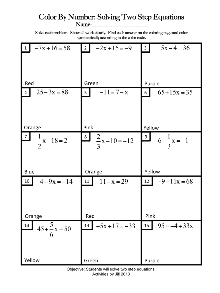 Color By Number Solving Two Step Equations - Fill Online ...