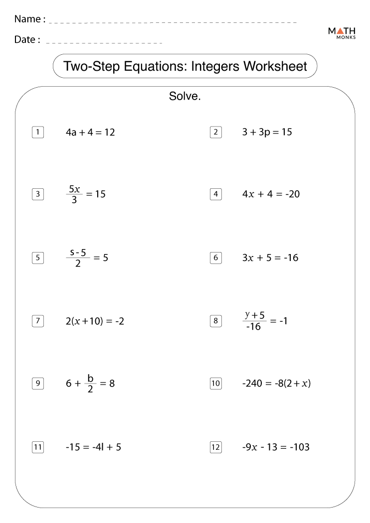Two Step Equations Worksheets - Math Monks