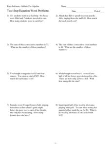 Infinite Pre-Algebra: Two-Step Equation Word Problems Worksheet ...