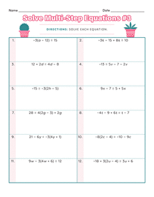 Solve Multi-Step Equations #3 | Interactive Worksheet | Education.com ...