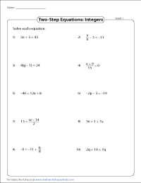Two-Step Equation Worksheets