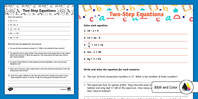 Seventh Grade Two-Step Equations Activity (teacher made)