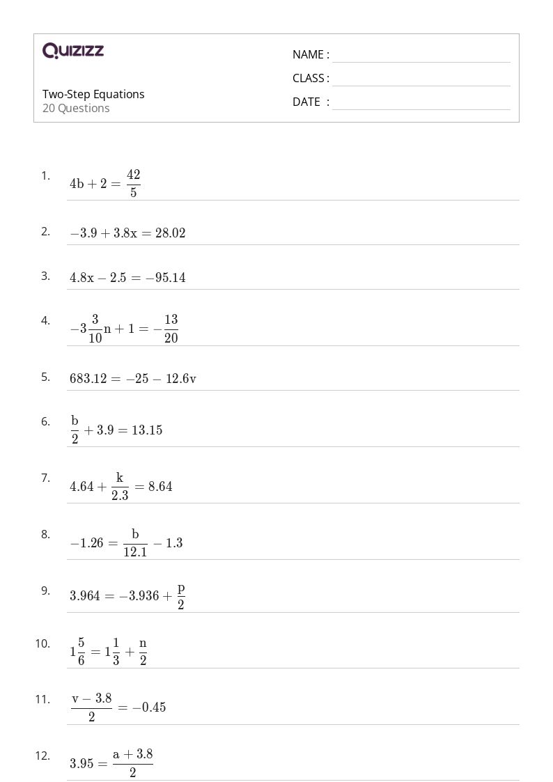50+ TwoStep Equations worksheets for 7th Grade on Quizizz Free