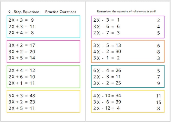 Maths Worksheet 2 Step Linear Equations Practise Questions and ...