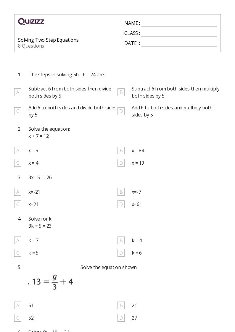 50+ Two-Step Equations worksheets for 6th Year on Quizizz | Free ...