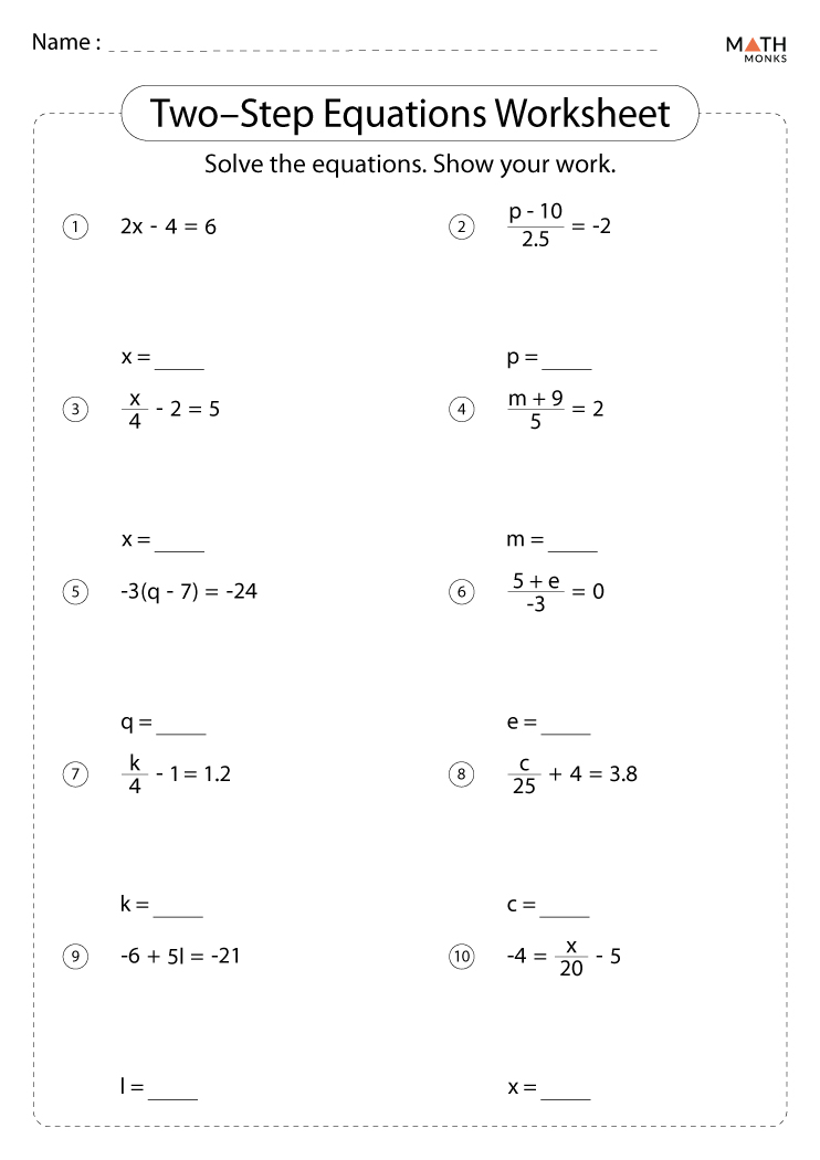 Two Step Equations Worksheets - Math Monks