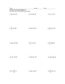 Solving Two-Step Equations Worksheet for 7th - 9th Grade | Lesson ...