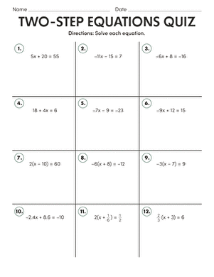 Solve Two-Step Equations Quiz | Worksheet 