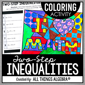Two-Step Inequalities | Coloring Activity by All Things Algebra | TPT
