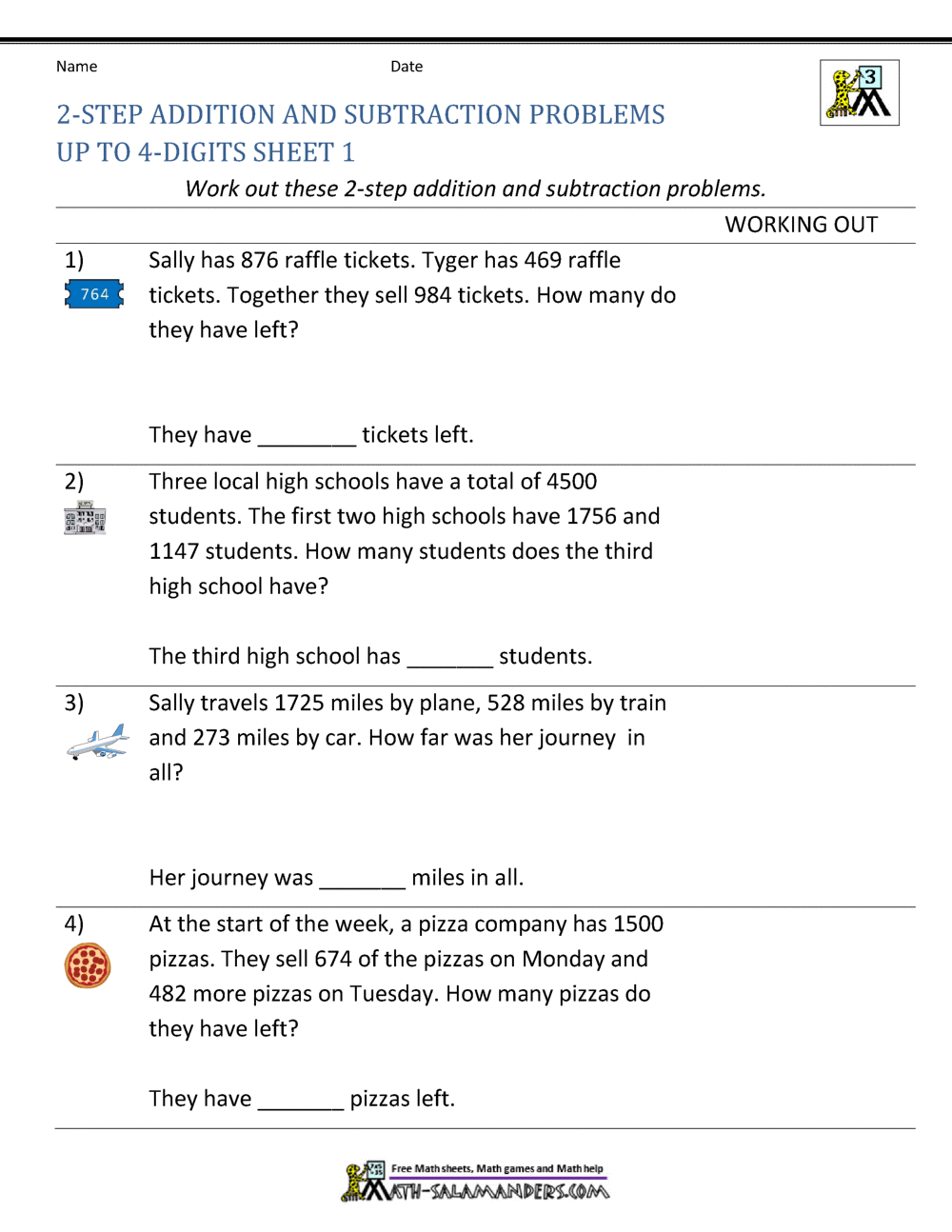 3rd Grade Addition and Subtraction Word Problems - Worksheets Library