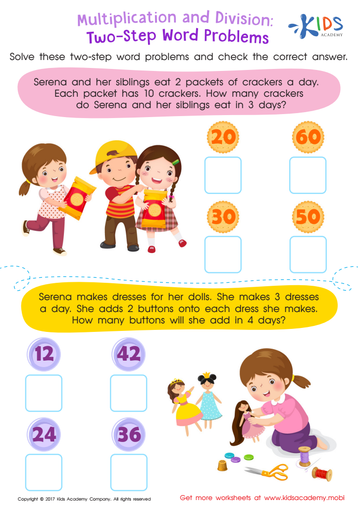 Two Step Word Problems Worksheet: Downloadable PDF for Children