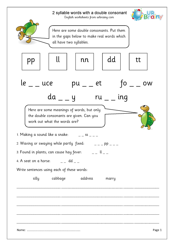 2 syllable words with double consonant - Double Consonants by ...