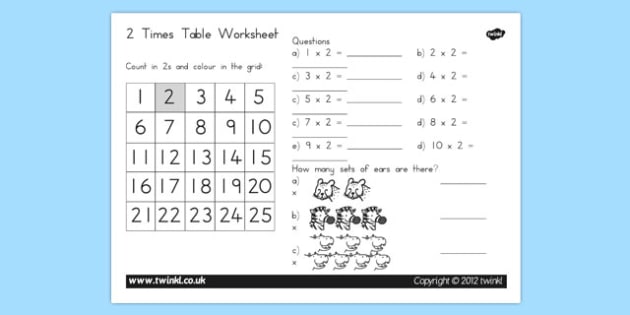 Two Times Table Worksheet (teacher made) - Twinkl
