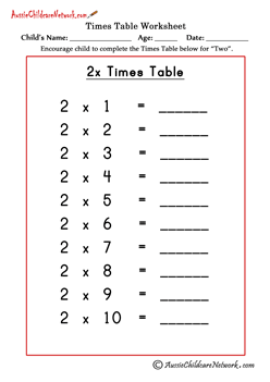 Multiplication Times Tables Worksheets - Aussie Childcare Network
