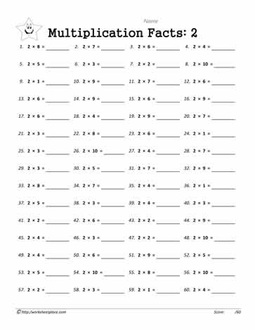 2 Times Tables Worksheets