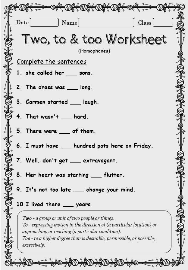 Ant-Man Homophones Worksheet: To / Too / Two