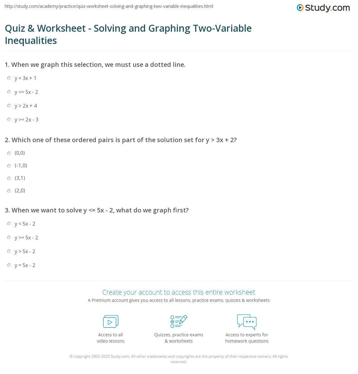Quiz &  Worksheet - Solving and Graphing Two-Variable Inequalities ...