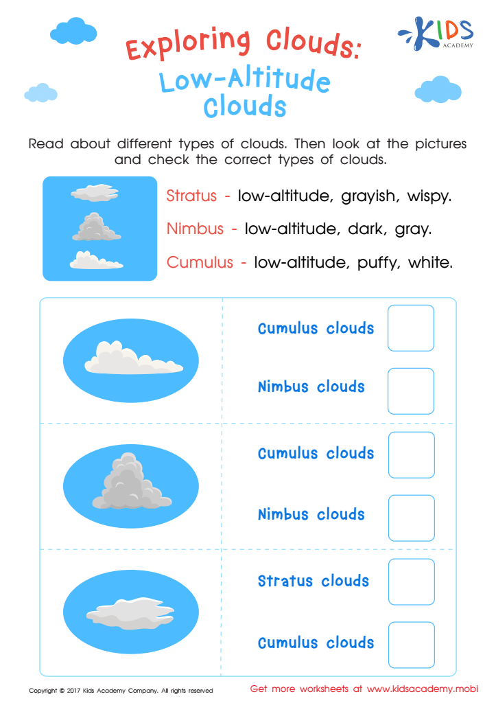 type of clouds worksheet