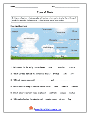 Clouds Worksheet - Fill and Sign Printable Template Online
