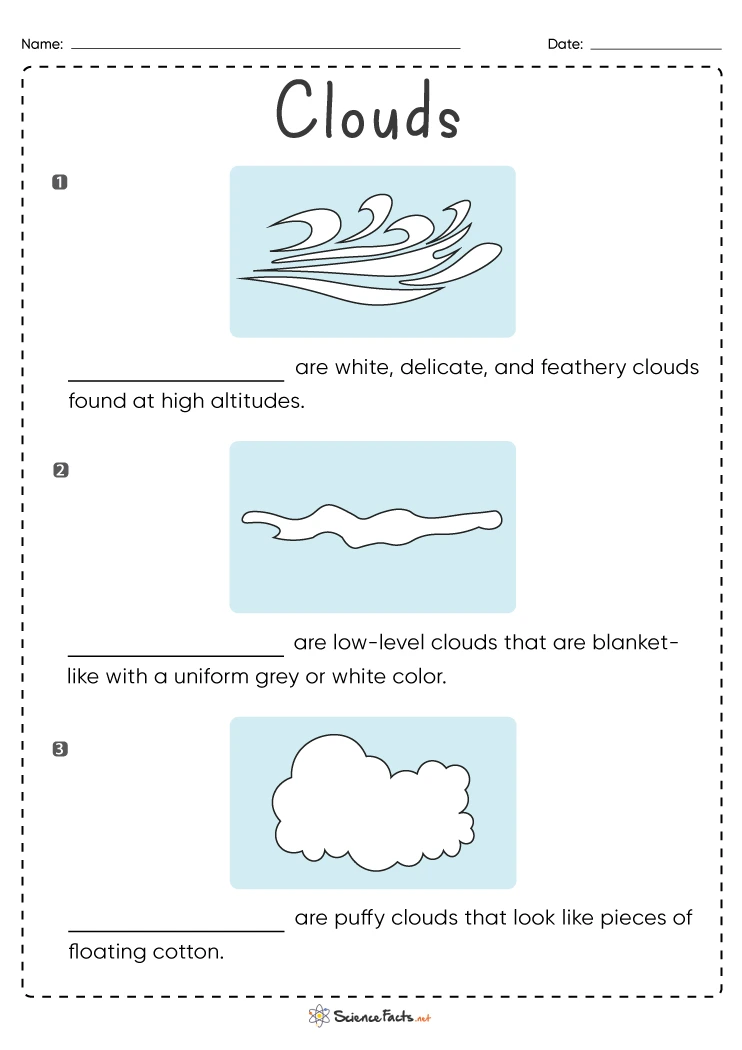 Clouds Worksheets - Free Printables
