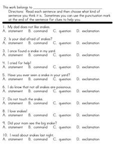 type of sentences worksheet