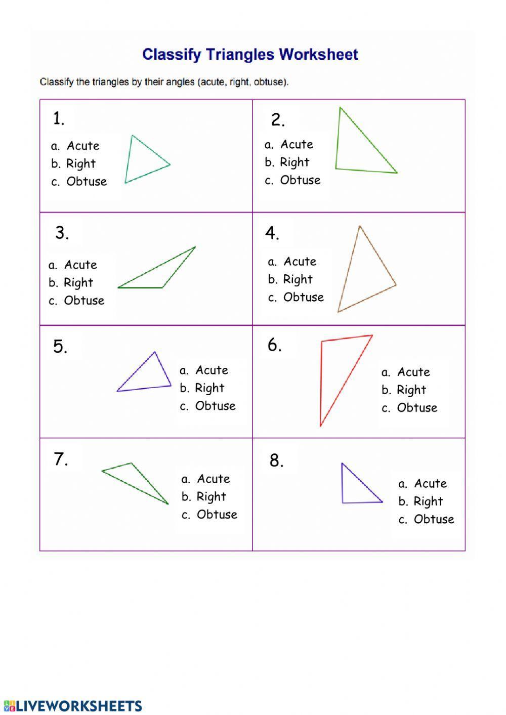 type of triangle worksheet