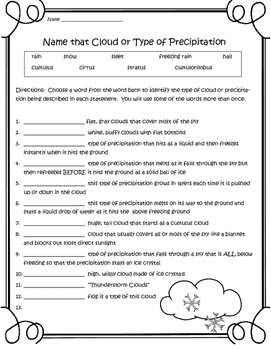 Weather Freebie -Name that Cloud or Precipitation-2 pg worksheet ...